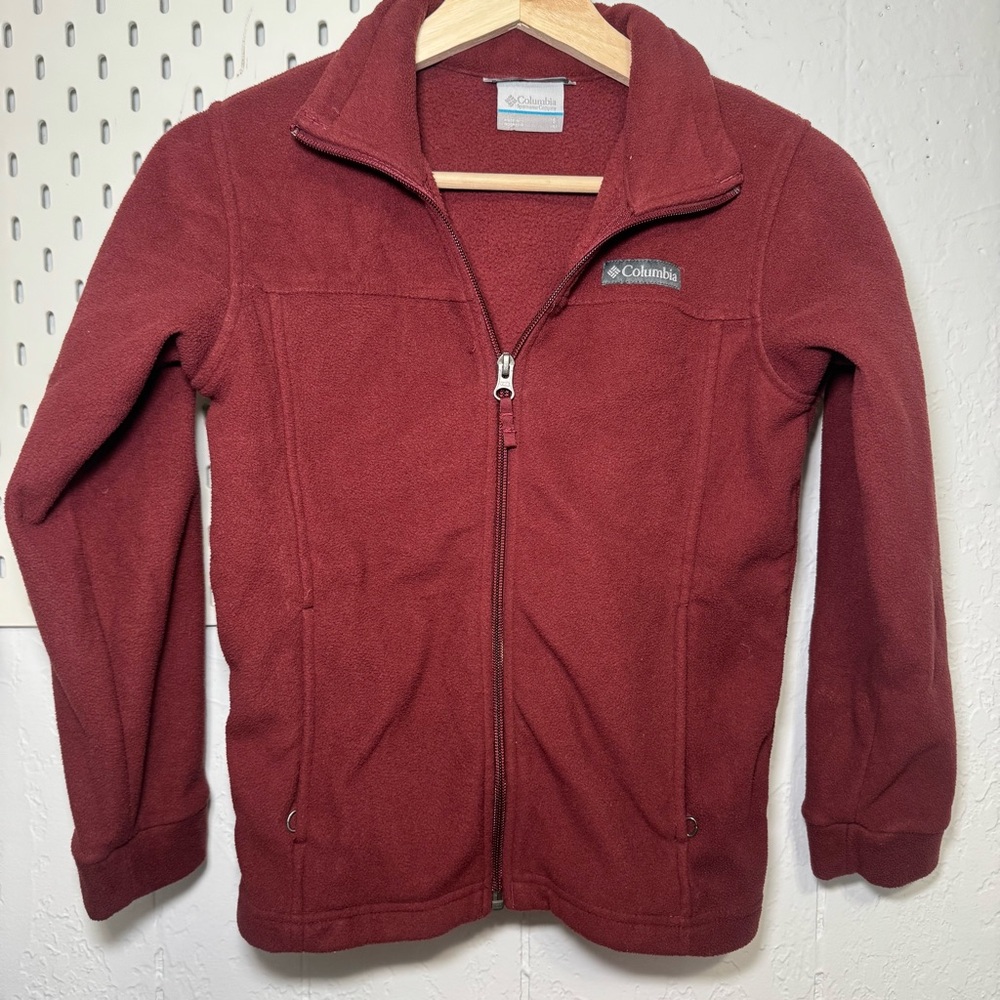 Columbia Jacket BOYS SMALL 8 Maroon Colorblock Full Zip Fleece Sweater‎ Outdoor